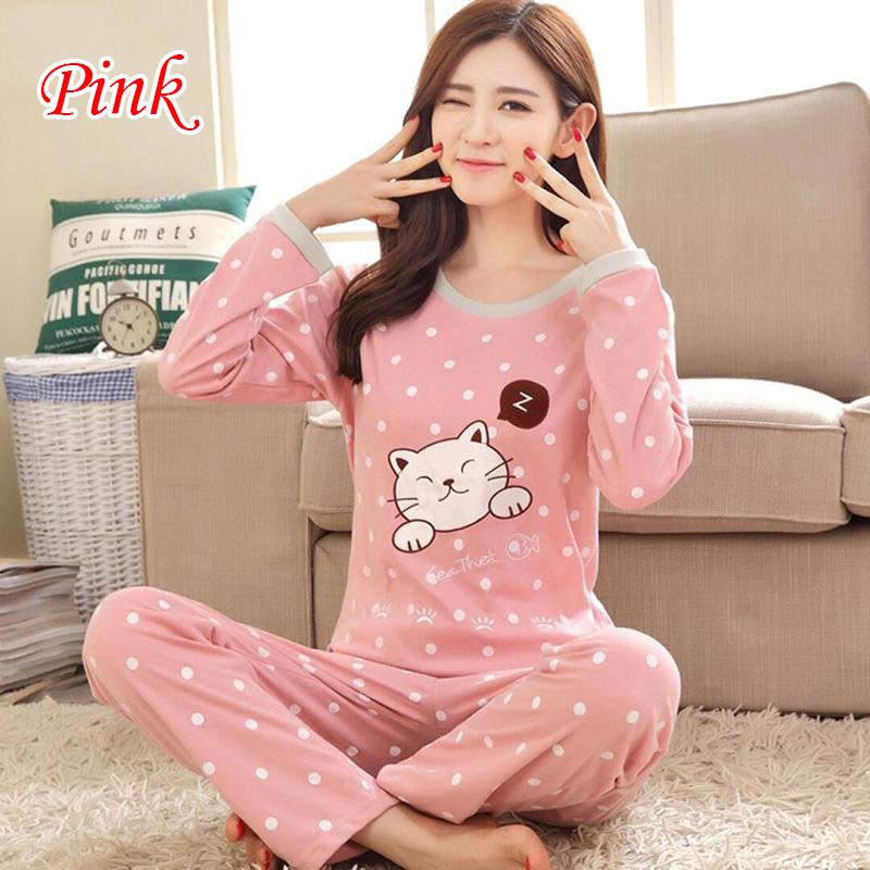 Zweiteiliges Pyjama-Set mit Cartoon-Motiv, niedlich, bedruckt, Nachtwäsche, Nachthemd, langärmlig, Pyjama für Damen, Homewear L rosa