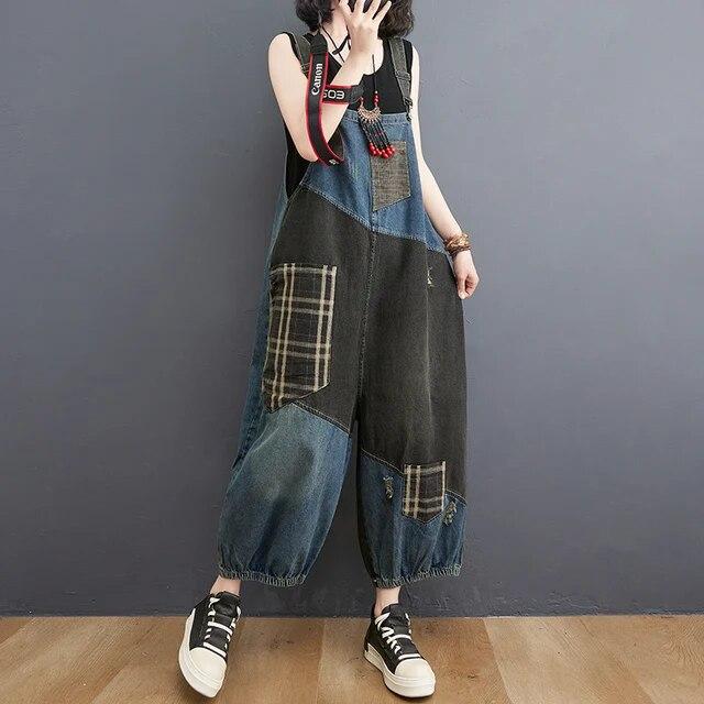 Frühling Sommer Denim Overalls für Frauen Große Taschen Lose Lange Jeans Overalls Ärmellose Spaghetti Strap Hosenträger Weibliche M himmelblaue