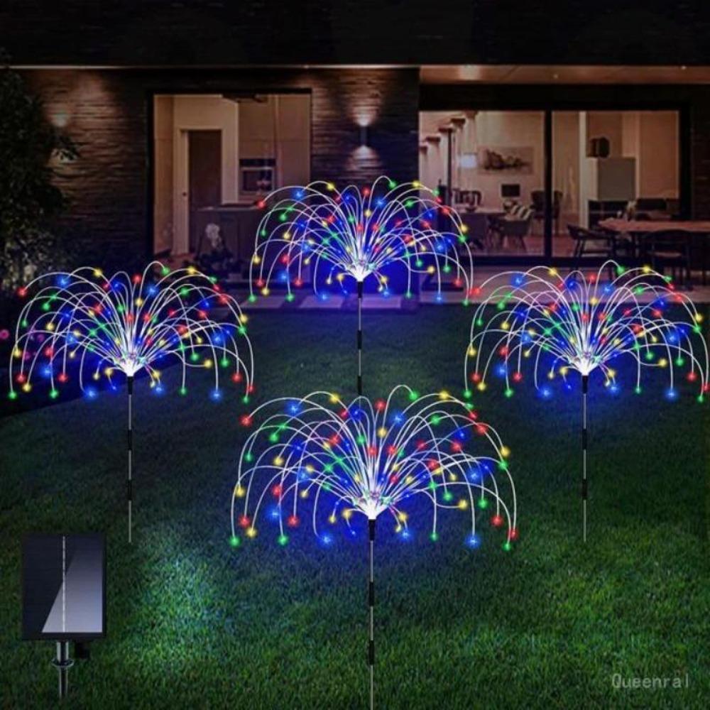 300/420 LED Outdoor Solar Gartenleuchte, Aufgewertetes Feuerwerk Licht, 8 Beleuchtungsmodi, Außendekoration für Gartenterrassen, Halloween, Weihnachten 60LED,1PC bunt