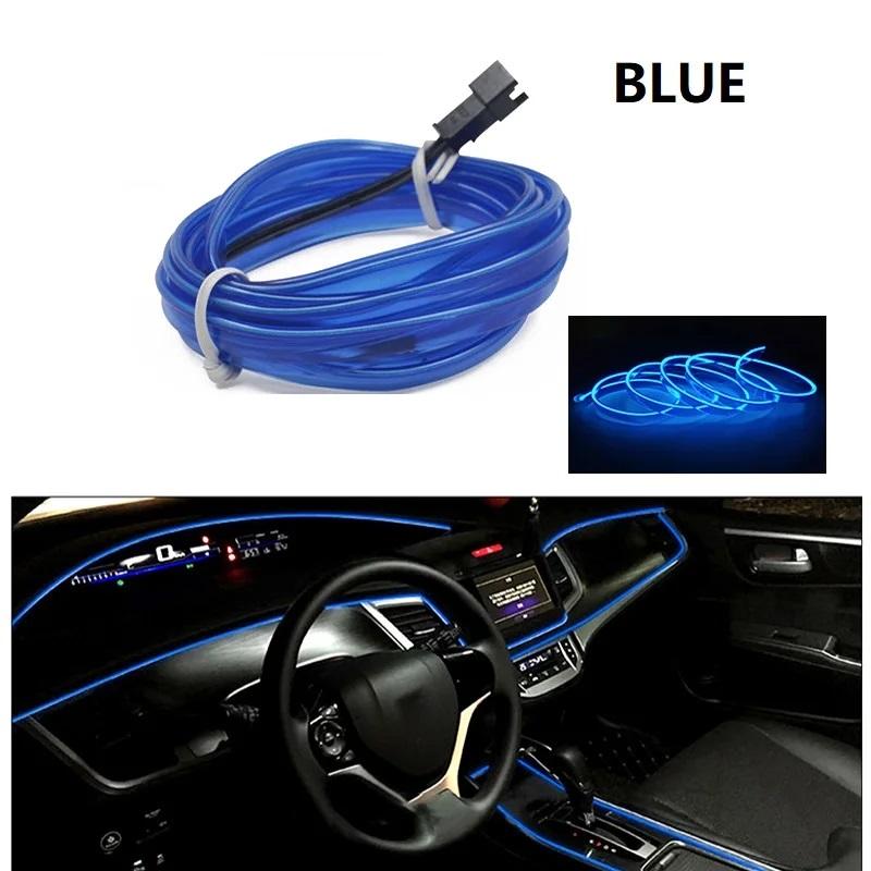 1M/2M/3M/4M/5M Auto-Innenbeleuchtung LED-Streifen Dekoration Girlande Drahtseil Schlauchleitung flexibles Neonlicht USB-Autosteckdosen-Laufwerk 5M USB Plug blau