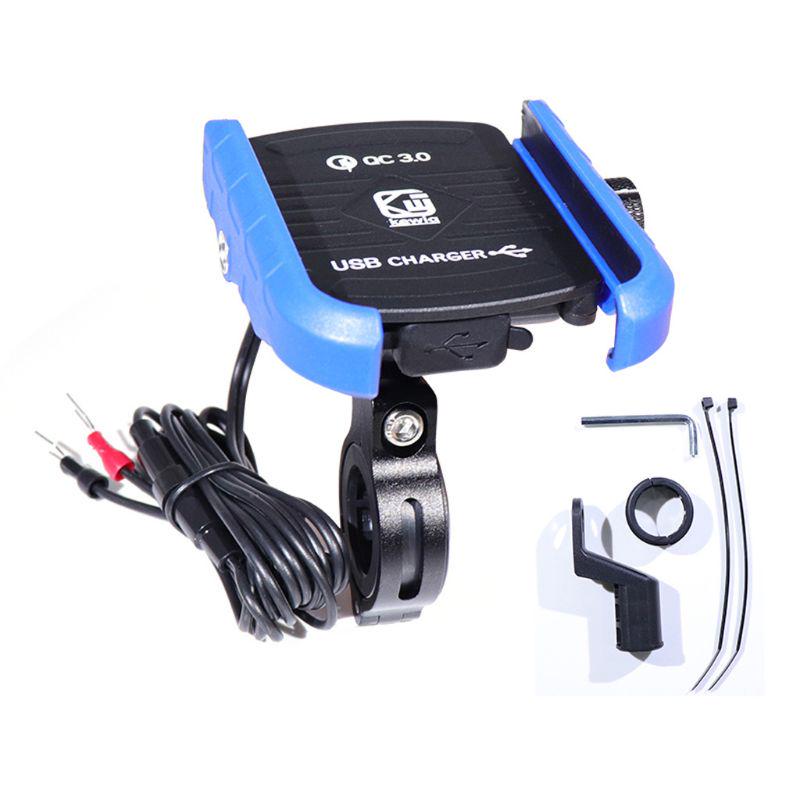 Wasserdichte Motorrad-360-Grad-Motorrad-Lenkerspiegel-Handyhalterung mit QC 3.0 USB-Ladegerät für iPhone Samsung Xiaomi Smartphone blau