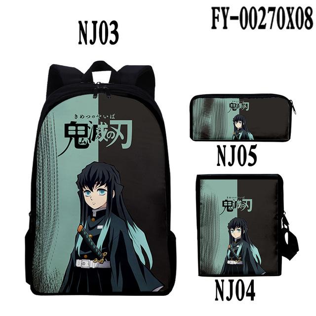 Damen Handtasche und Rucksack Demon Slayer Rucksack Umhängetasche Federmäppchen Kinder Jungen Mädchen Cartoon Anime Kimetsu No Yaiba Tomioka Giyuu Schultasche One Size dunkle khaki