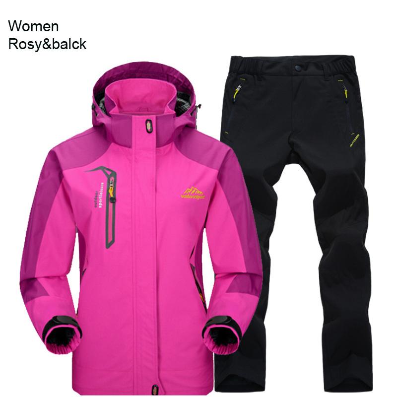 Damen Jacke Hose Wander Set Camping Frühling Herbst Outdoor Wasserdicht 20000MM Winddicht Anzug Trekking Mantel Hose 2XL