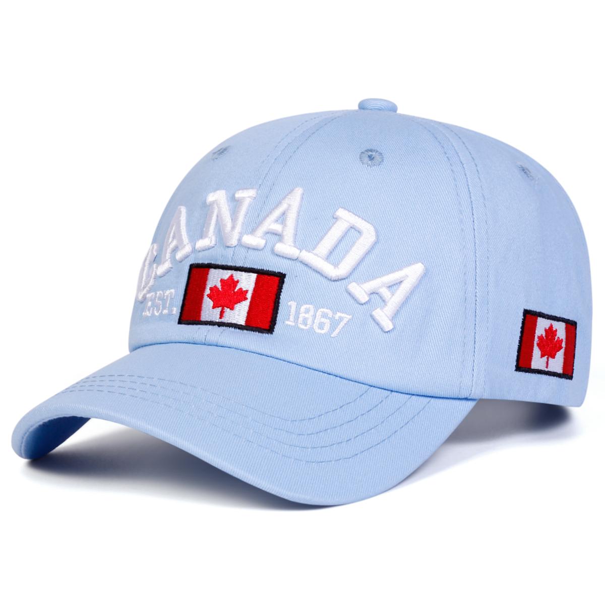 Baseballkappe Kanada Flagge Hut Verstellbarer Papa-Hut Sonnenhut Bestickte Kappe Outdoor Sonnenhüte himmelblaue