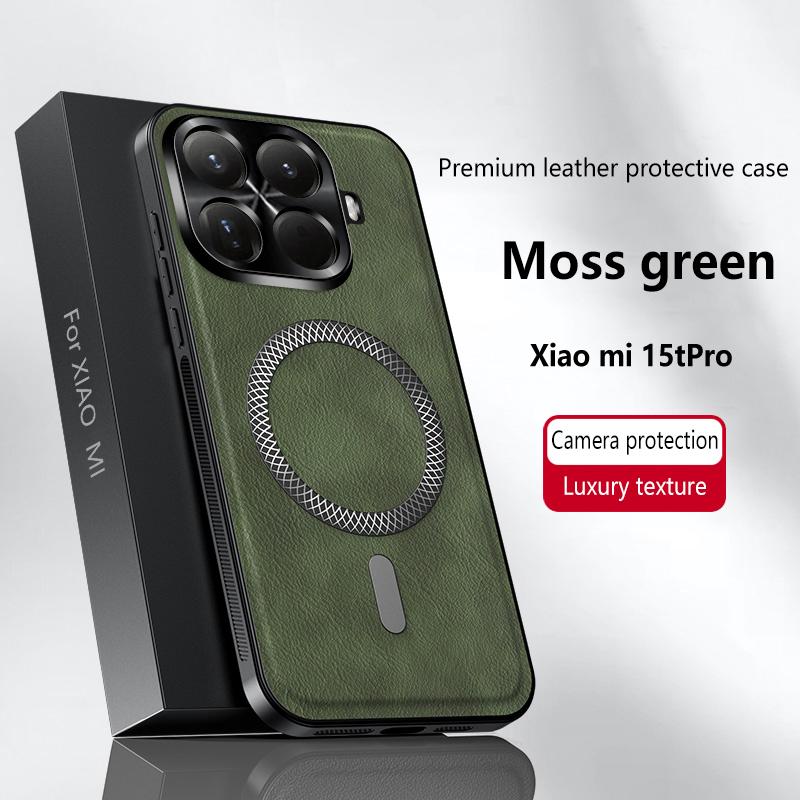 Für Xiaomi Mi 15T Pro Hülle Luxus PU Leder Magnetisch MagSafe Schutz Rückseite Hülle Für Xiaomi Mi 15T 14T Pro Handyhülle Xiaomi 15T Pro grün