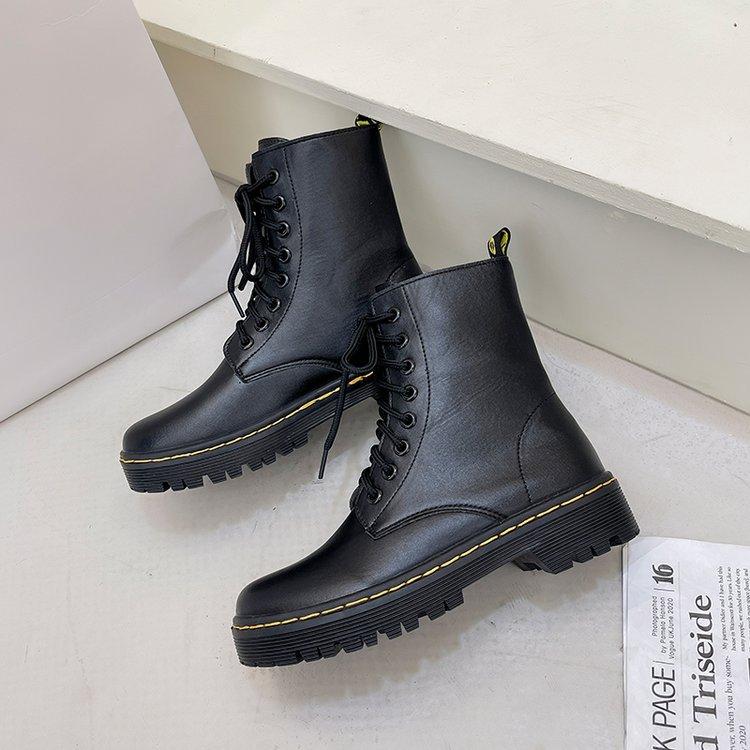 2025 Martens Stiefel Damen Damenstiefel Winter Rundkopf Schnürstiefeletten Damen Plateau Kurzschaft Ritterstiefel Damen Botte 39