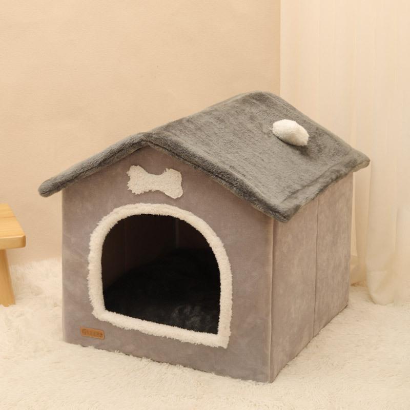 Kann zerlegt und gewaschen werden, graues Haustierhaus, Hundehütte, Hundebett, Haustierhütte, Vier Jahreszeiten, universelles Katzenhüttenzelt, Hundehütte, Hundebett L  52 * 45 * 54 gray