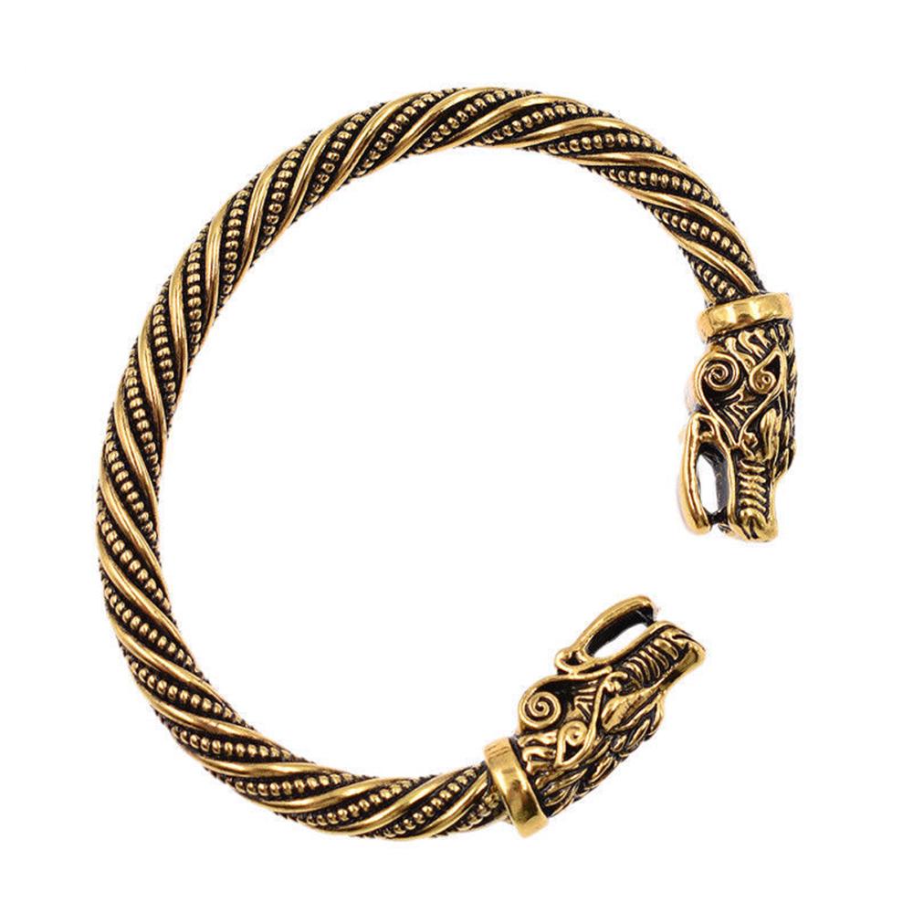 Wolfskopf-Armband, Schmuckzubehör, Wikinger-Armband, Herren-Armband, Manschettenarmbänder, Geschenk gold
