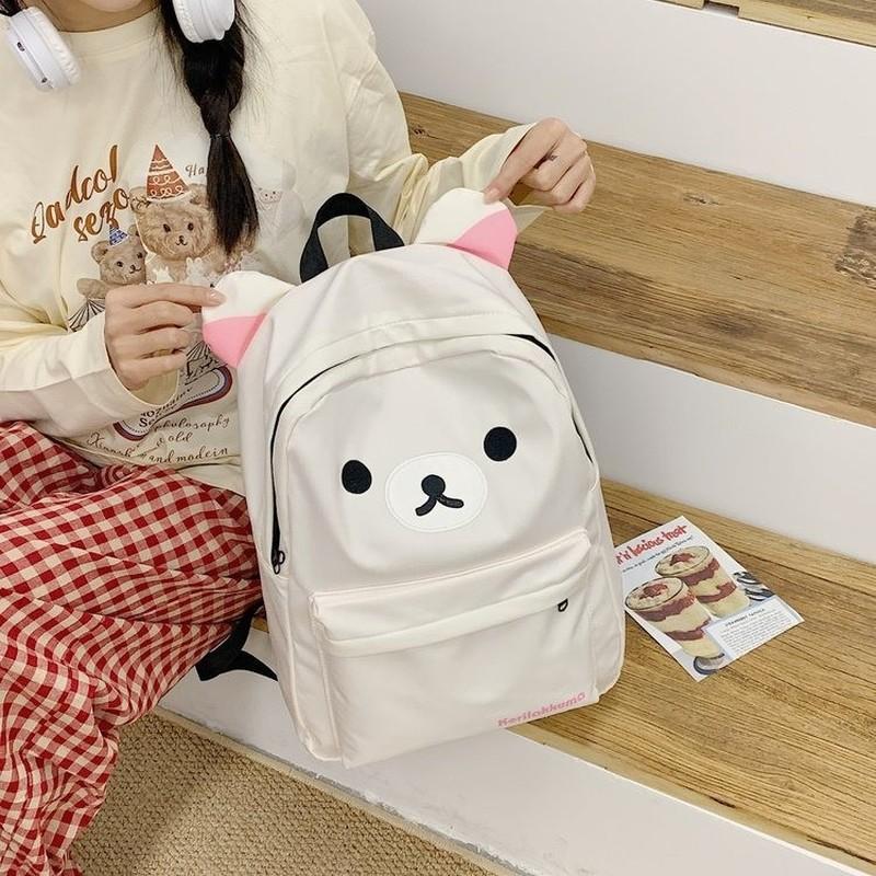 Cartoon Kawaii Rilakkumas Rucksack Korilakkuma Stickerei Wasserdichtes Nylon Rucksack Große Kapazität Mädchen Jungen Schüler Schultasche In Stock beige