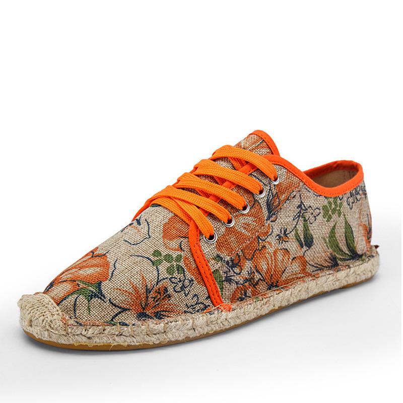 2024 Herrenschuhe Lässig Schnürschuhe Espadrilles Herren Sommer Canvas Hanfseil Schuhe Herren Atmungsaktiv Herrenschuhe Zapatos Hombre Unisex 44 orange