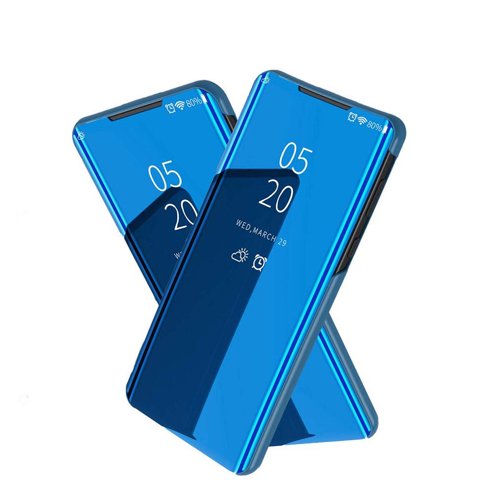 Luxus Plating Clear View Mirror Case Flip Holder Handyhülle für Samsung Huawei Xiaomi iPhone Huawei P30 Pro blau