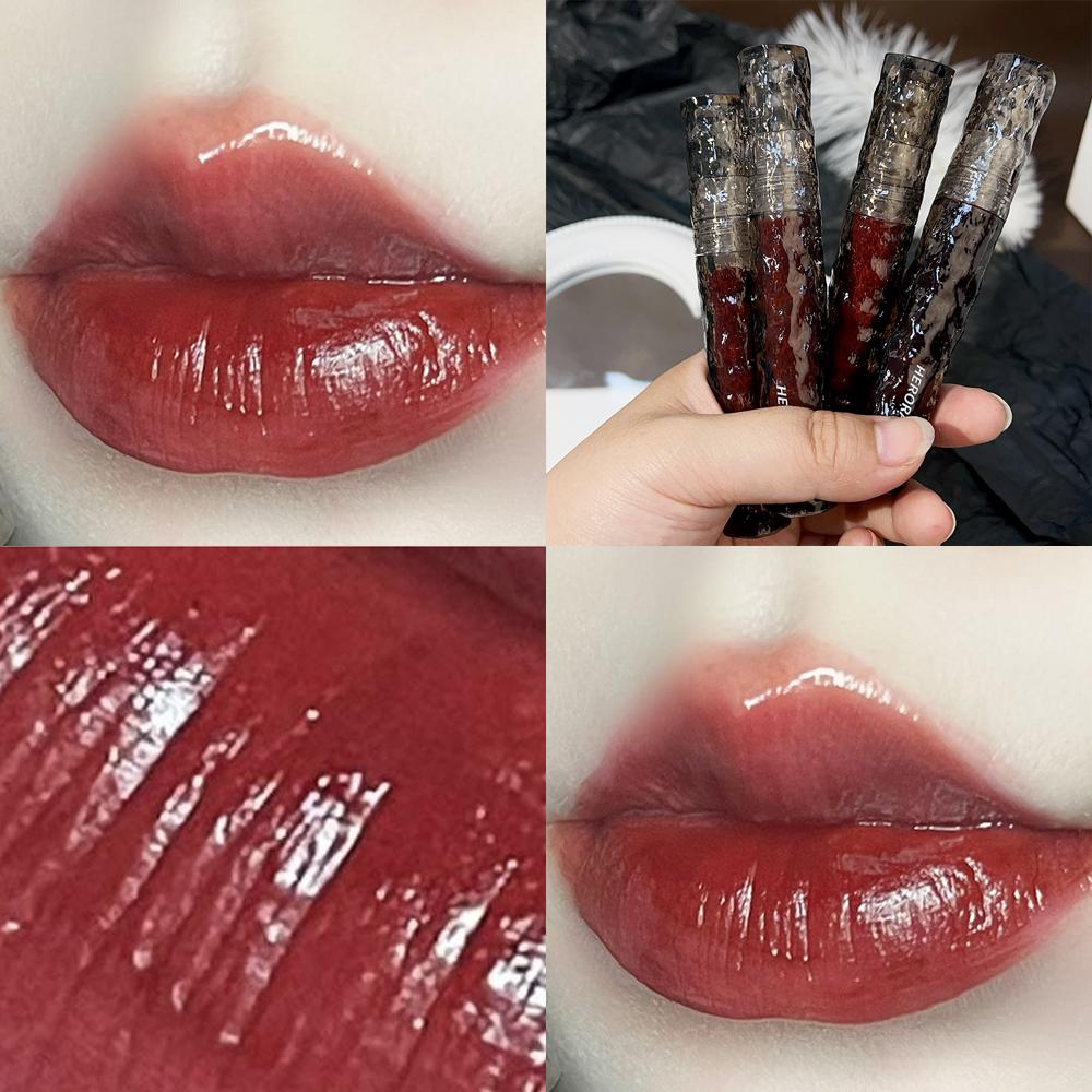 Wasserdichter Spiegel-Nude-Lipgloss, transparenter Nude-Dunkelbraun-Rot-Lippenglasur, anhaltender samtiger flüssiger Lippenstift, Damen-Make-up-Kosmetik 08