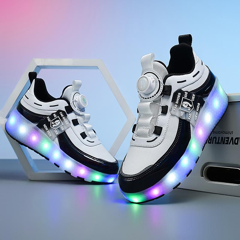 Laufschuhe mit Doppelrollen und LED-Licht, leuchtende Schuhe, können geradeaus und zum Rutschen verwendet werden, Laufschuhe für Grundschüler, Kindersportschuhe 40