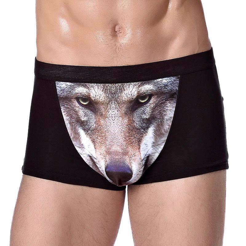 Herrenunterwäsche, modische 3D-Wolfskopf-bedruckte Slips, Unterhosen, lustige Adler-gemusterte Boxershorts Wolf Head-L schwarz