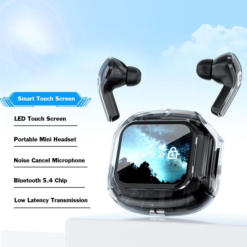 Drahtlose Kopfhörer mit intelligentem Touchscreen und geringer Latenz, HiFi-Stereo-Musik-Headset, digitales Display, Rauschunterdrückung, Kopfhörer mit Mikrofon schwarz