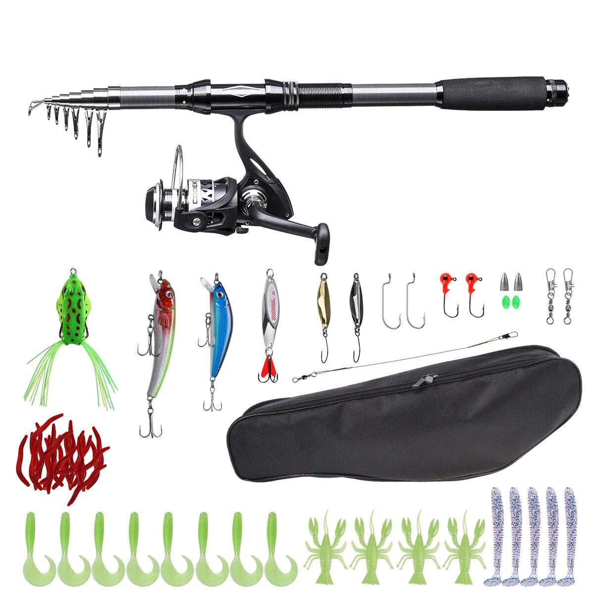 LEOFISHING Tragbare Angelruten- und Rollenkombinationen aus Kohlefaser mit Köderzubehör für Reisesalz und Süßwasser 2.7m Rod Full Set