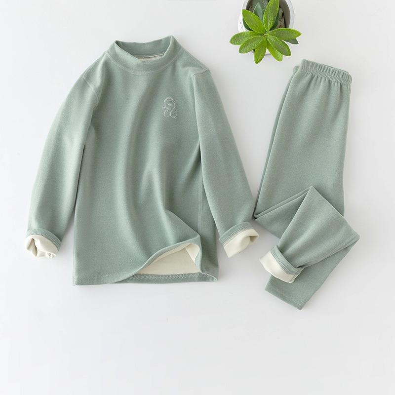 Kinder Thermo Unterwäsche Set Herbst Winter Selbstwärmend Kuschelig Weich Teenager Jungen Mädchen Unterwäsche Lange Unterhosen Einfarbig Kinder Thermobekleidung 2-18 Jahre 100cm grün