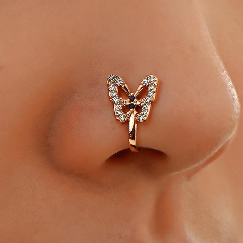 1 STÜCK Süßer Schmetterling Fake Piercing Nasenring Schmetterling Nicht Piercing Clip am Nasenring Ohrclips Manschette Körperschmuck gold