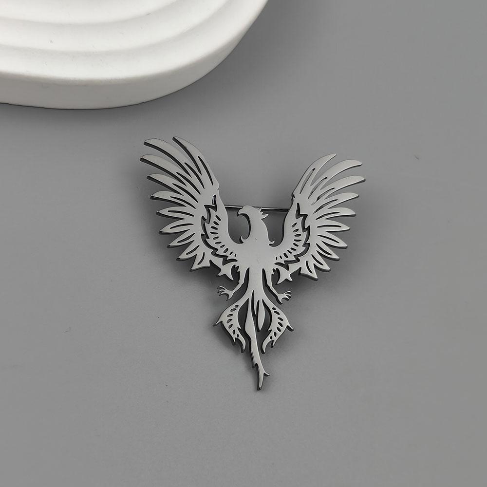 Retro Phönix Herren Broschen Vergoldeter Edelstahl Tier Anstecknadeln Herrenschmuck Bekleidungszubehör Ehemänner Geschenke gray