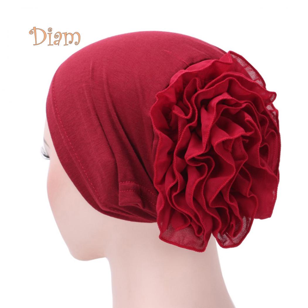 Tenfyer Hijab Turban Kopftuch Blume Damen Chemo Baumwolle Bandana wein rot