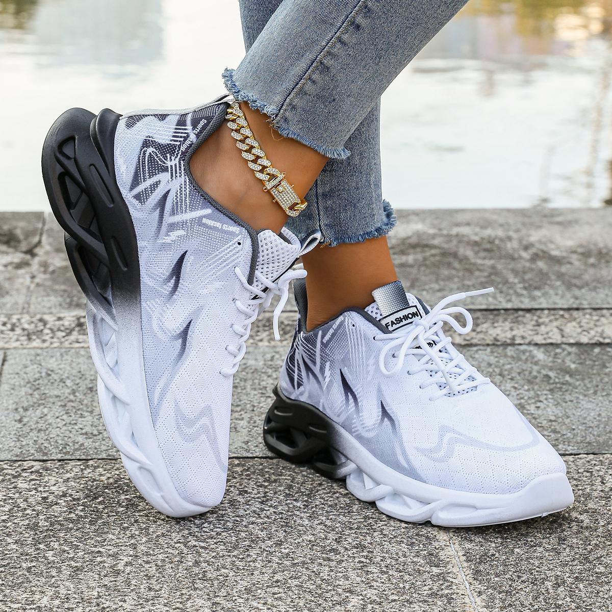 Damen Sneakers 2025 Neue Mode Atmungsaktive Trainer Bequeme Sneakers Damen Mesh Stoff Schnürschuhe Damenschuhe 43 schwarz