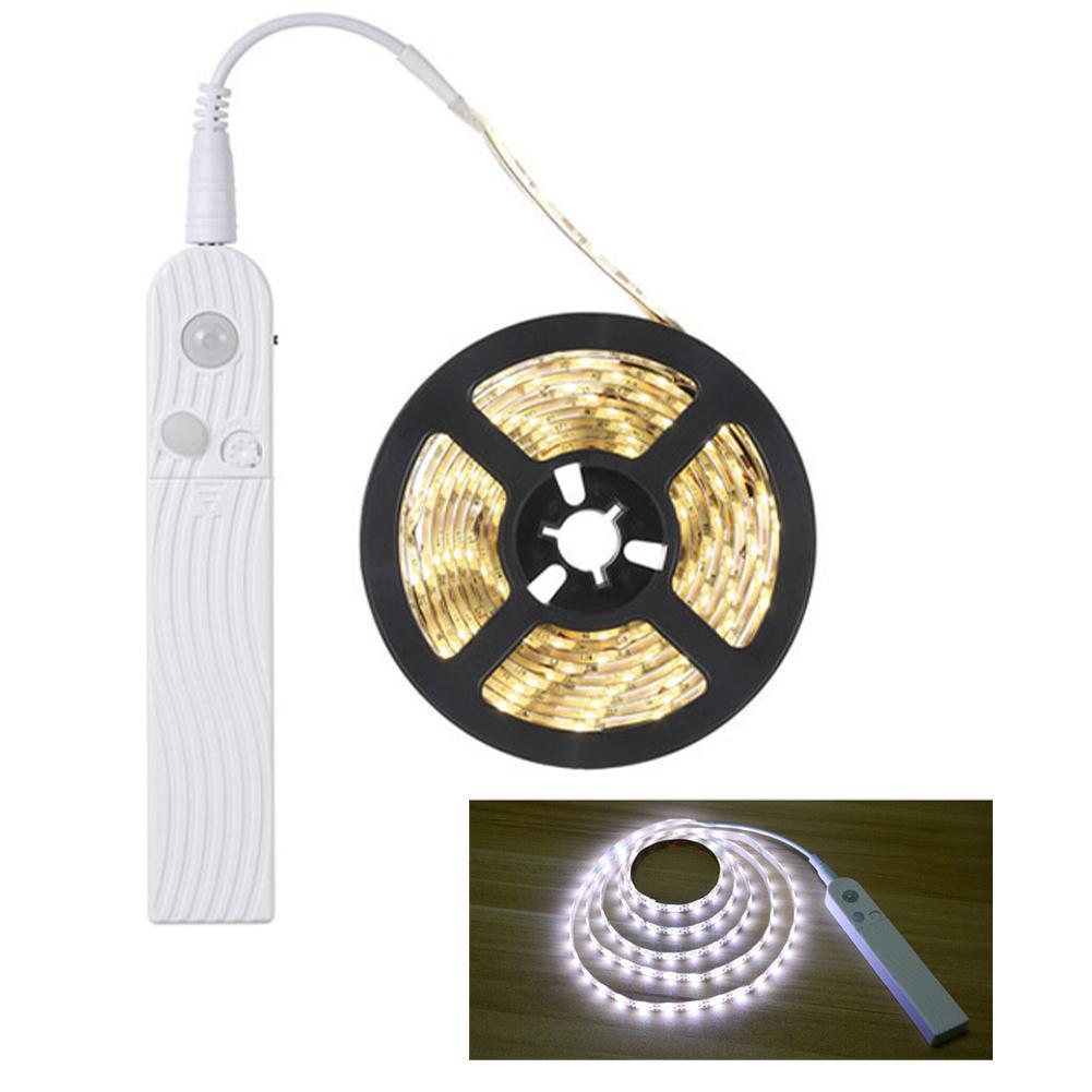 Led-Lichtleiste PIR-Bewegungssensor Induktions-LED-Streifen Batterie 60leds/m 2835smd Unterbettlampe für Schrank Kleiderschrank Schrank Treppen 3m weiß
