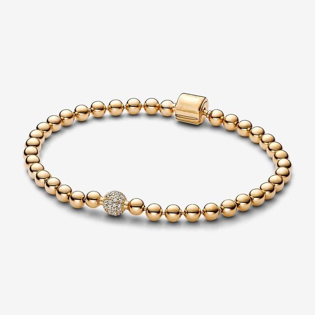 S925 Sterling Silber Armband Glatte Perlen & Pavé Kristall Kugel Armband Fit Bead Charm Diy Modeschmuck 17cm