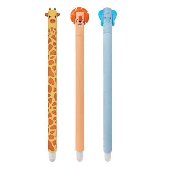 3 Stück Auslöschbare Gelstifte Cartoon Tier Rollerballstifte 0,5 mm Schwarze Tinte Nachfüllbare Stifte für Mädchen Jungen Büro Schulbedarf