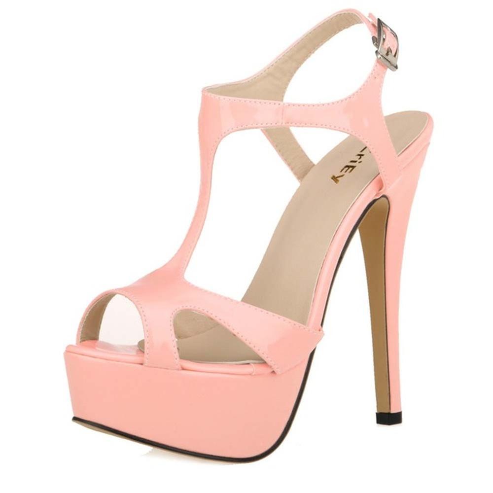 Crossdresser Unisex Herren Hot Drag Queen Plattform Stiletto High Heels Gürtelschnalle Peep Toe Schuhe Sandalen SM Gay Newhalf 39 rosa