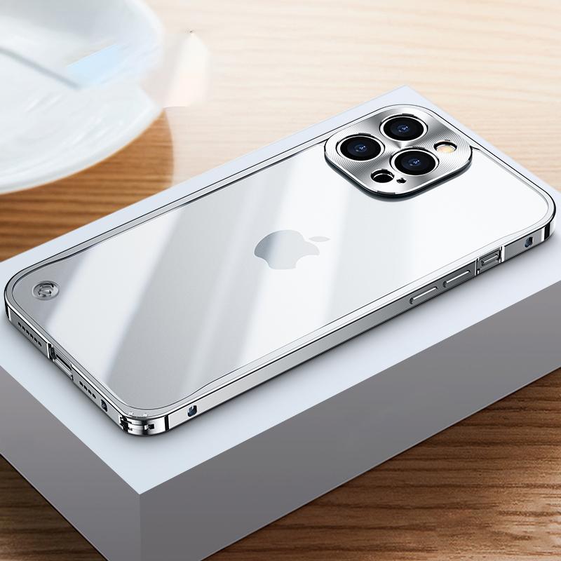 Metallrahmen-Telefonhülle für iPhone 11 12 13 14 15 16 Pro Max Aluminiumlegierung Vollobjektivschutzabdeckung für iPhone 13 Mini Überzug aus Metallrückseite For iPhone 14 Pro silber