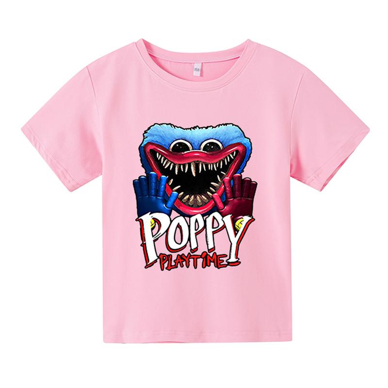 Summner Huggy Wuggy Kindermode Rundhals Kurzarm Streetwear Koreanische Cartoon Junge Mädchen Spiele Kids3-12Y 150 rosa