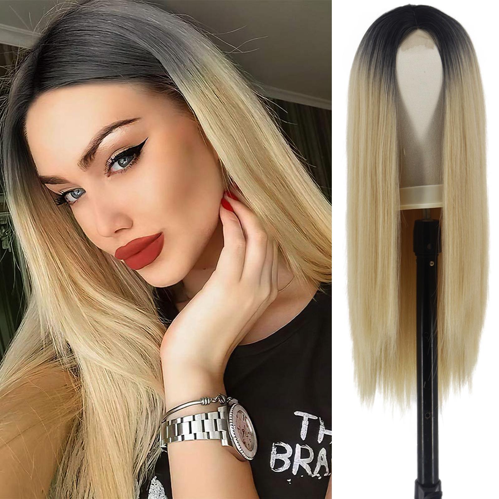 XINRAN Lange gerade weinrote Perücke mit Pony, synthetische Perücken für Frauen, hitzebeständiges Naturhaar für die tägliche Halloween-Cosplay-Party 65CM