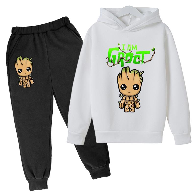 Kawaii Baby Marvel Groot Hoodie Kinder Mode Street Hoodie+Hosen Anzug Lässig Jogging Sweatshirt Ich Bin Groot Lustig Cartoon G 100 graue