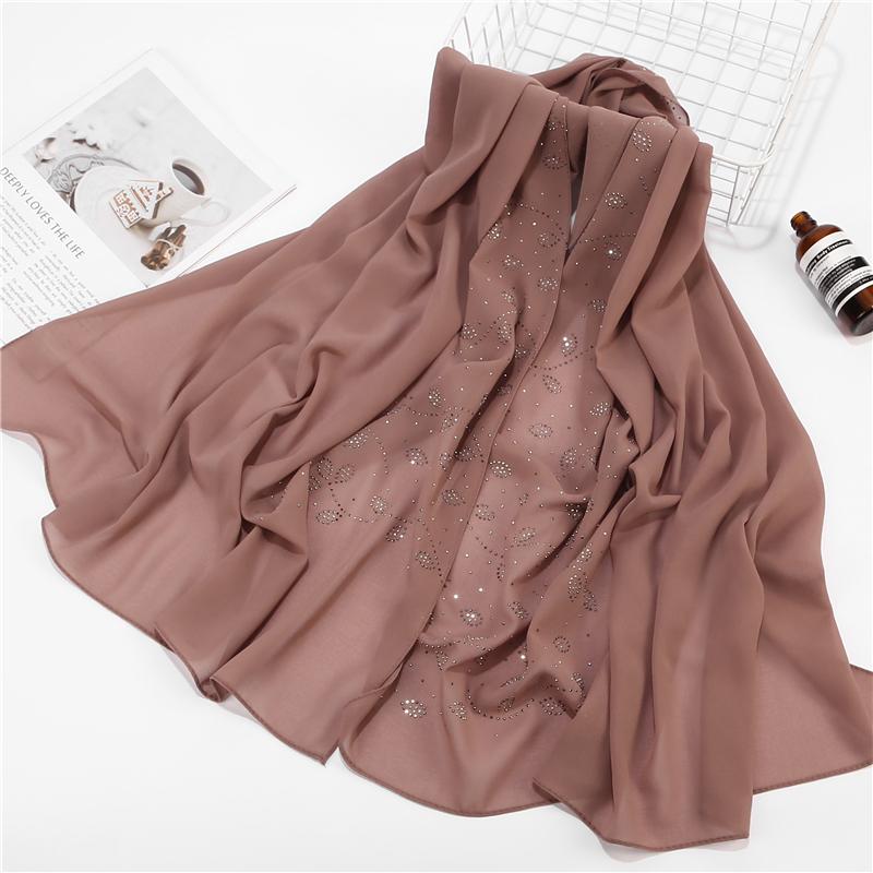 Modischer Damen Chiffon Schal Blatt Diamant Kristall Schal Hijab Schals Wickel Muslimischer Hijab Schal