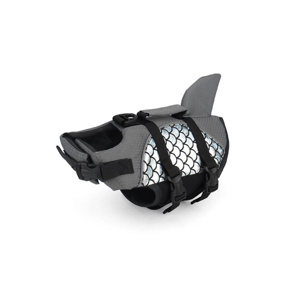 Fischflossen Hund Schwimmweste glänzende Schuppen Schwimmweste Badeanzug Jacke Haustier Mantel reflektierende Kleidung XS silber
