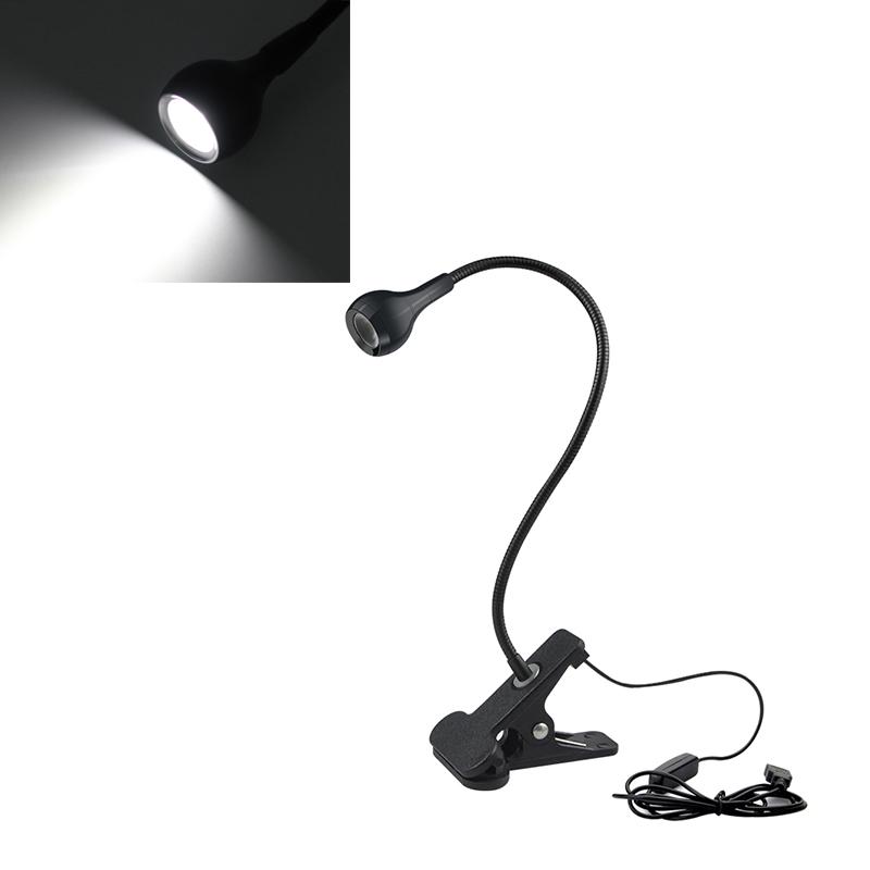 LED-Leseleuchte, Buchleuchte, Tischlampe, 1 W, flexible LED-Schreibtischlampe, Nachttisch, Schlafzimmer, Nachtlicht, Glühbirnen mit Halter, Clip-Lampen Black Shell weiß