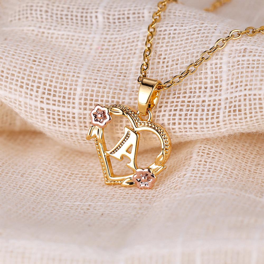 AZ Buchstaben Gold Farbe Blume Initialen Halskette Frauen Mädchen Herz Brief Choker Halskette Beste Geschenke Alphabet Schmuck A gold
