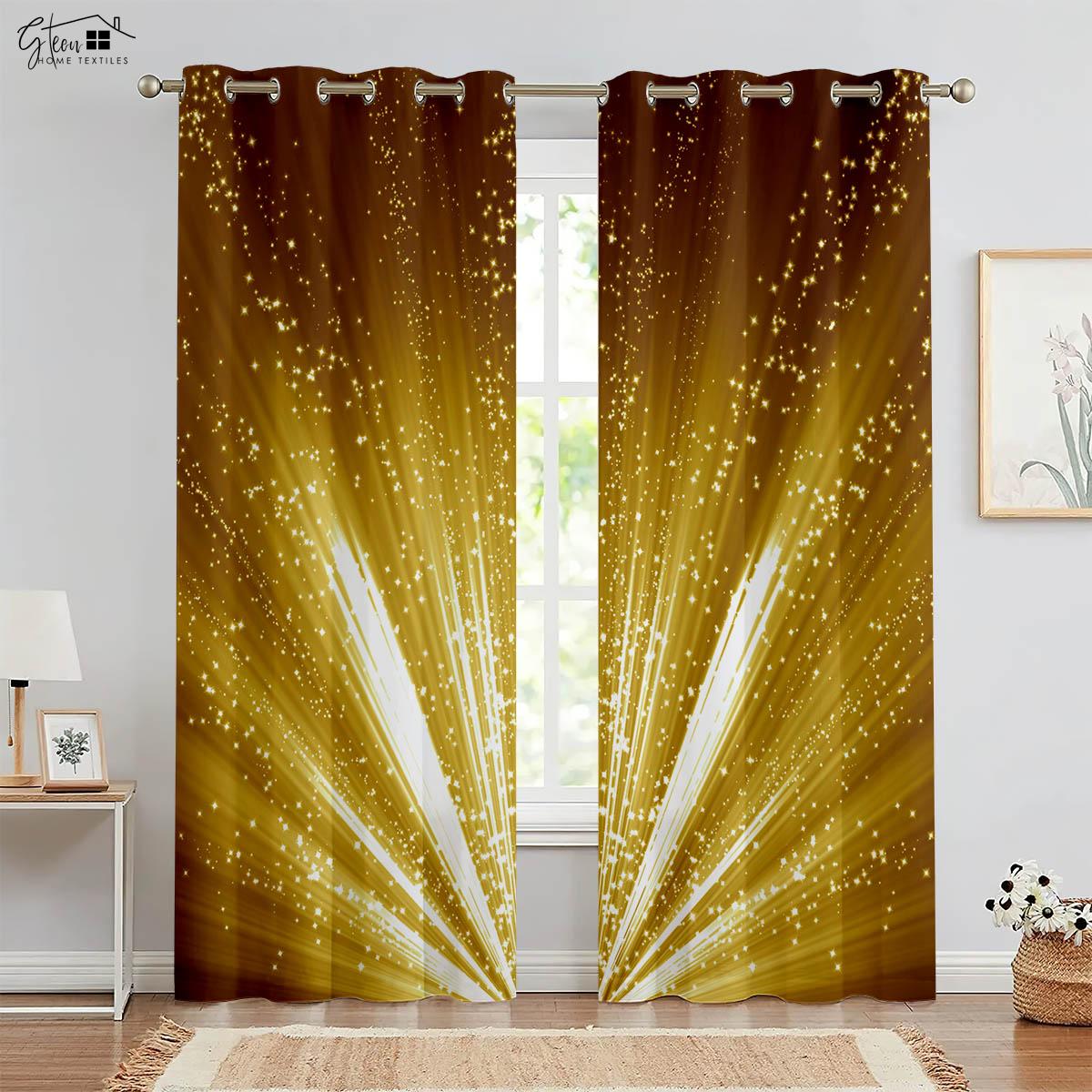 Regenbogenfarben Feuerwerk Druck Vorhänge Kinder Kinderzimmer Fensterdekoration Vorhänge Schlafzimmer Wohnzimmer Küche Vorhänge 2 Stück W50xH130(CM)x2PCS&Rod pocket yellow
