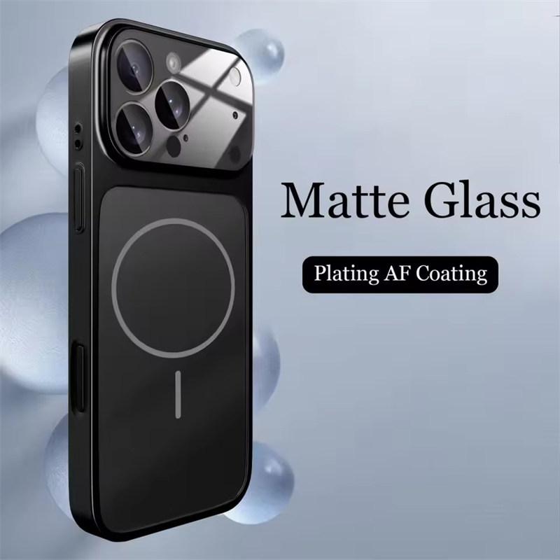 Glas Nano Matt Hülle Für iPhone 17 Air 16 15 14 13 Pro Max 17Pro Magnetisch Für Magsafe Kabelloses Laden Armor Funda iPhone 17 Pro Max schwarz