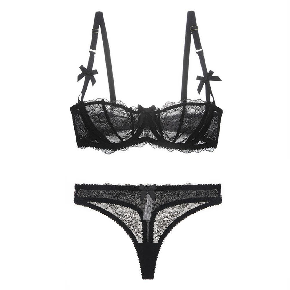 Varsbaby Damen-BH-Set mit transparenten Spitzen-BHs und Tangas 30B schwarz