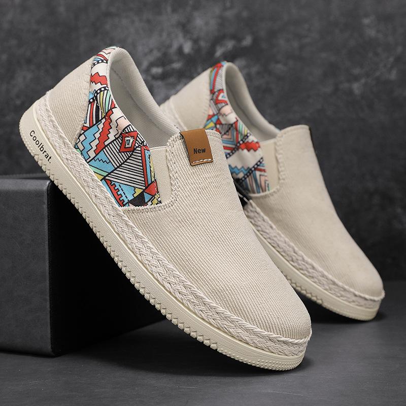 Flache Canvas-Schuhe für Herren Fischer Leinenstoff Slipper Sommer Herren Sneaker Schuhe im neuen Stil Sneaker Herren Freizeitschuhe Mann 42 khaki