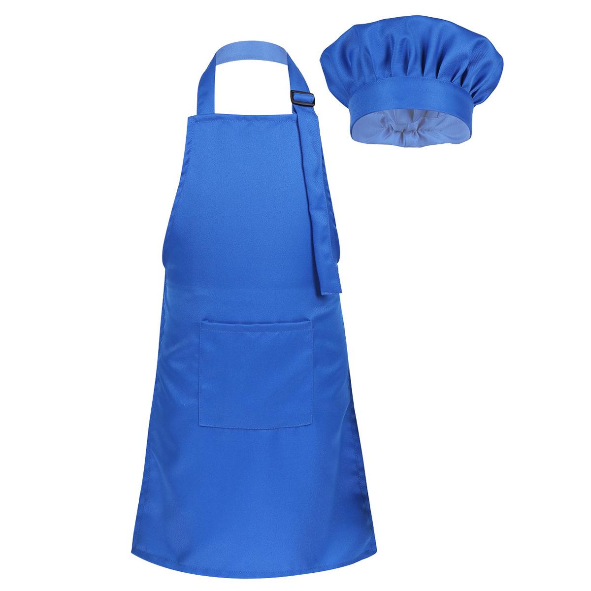 Unisex Kinder Jungen Mädchen Schürze Kochmütze Set Küche Kochen Backen Trainingskleidung Mode Küchenzubehör 2-4 Years blau