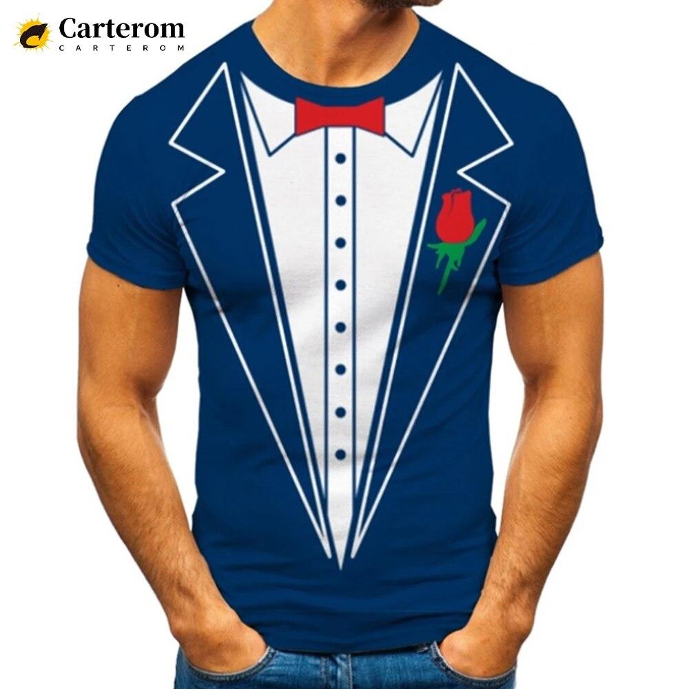 Gefälschter Anzug 3D-bedrucktes T-Shirt Smoking Retro Krawatte Anzug Muster Modetrend Lustiges T-Shirt Männer Personalisiertes Casual T-Shirt XXXL