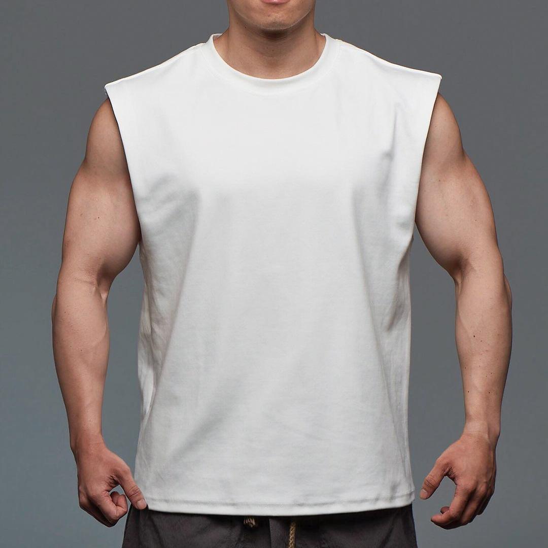 Sommer Herren Baumwolle Sprort T-Shirt Bodybuilding Slim Shirts Ärmellose Tank Tops Gym Workout Shirt Männer Sportwear Lose T Shirt Männer XXXL weiß