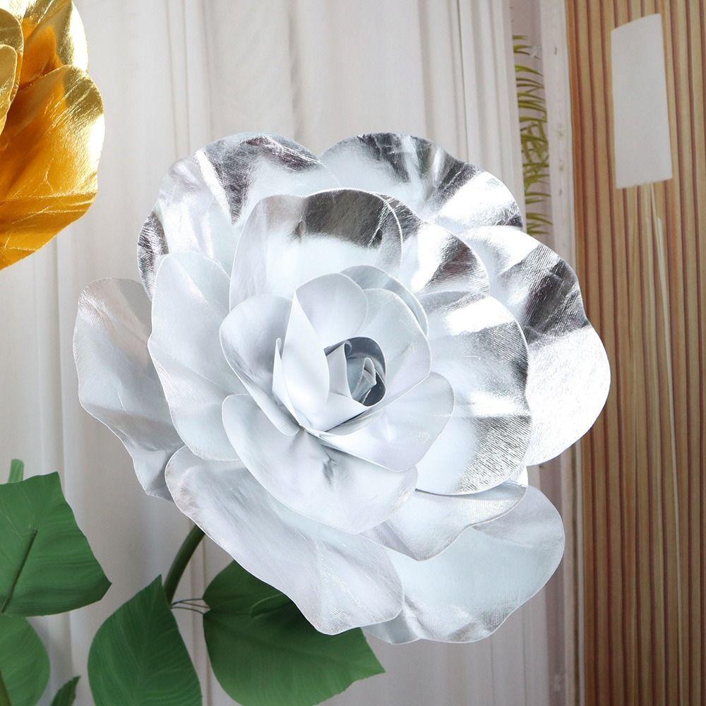 Mode Künstliche Schaumstoffrose 30/40/50cm Kunstblumen Neue Riesige Rosenblüte silver-30cm