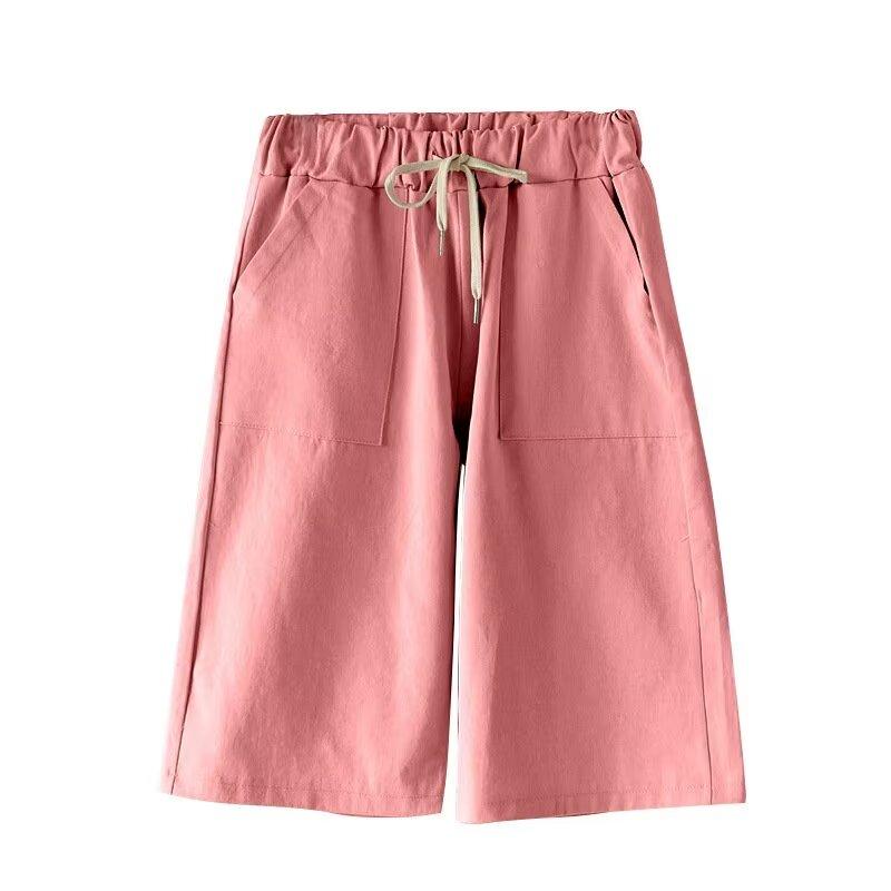 M-8XL Übergroße Shorts für Damen, lässige Shorts aus Baumwolle mit Kordelzug in der Taille, lockere Taschen, Sommer-Shorts mit Baggy-Unterteil 7XL rosa