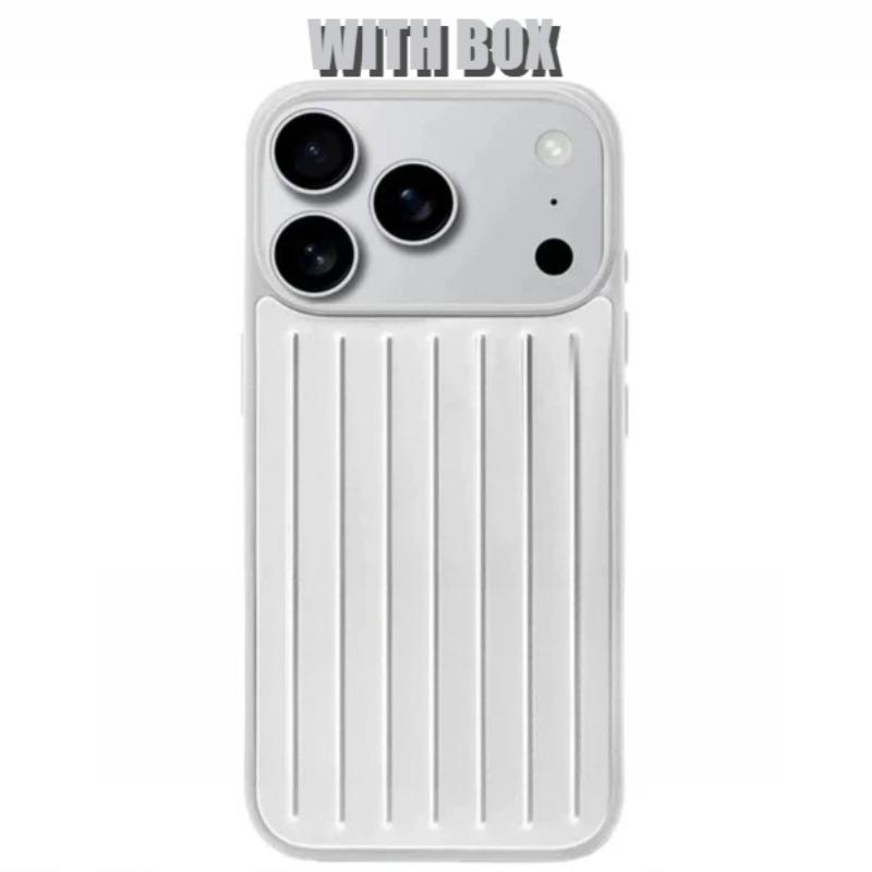 Fortschrittliche minimalistische 3D-Wellstreifen Stilvolle Business-Gepäckabdeckung Für IPhone 17 Pro Max 16 15 14 13 Original Für RIMOWA Stoßfeste Rückabdeckung iPhone 14 silber