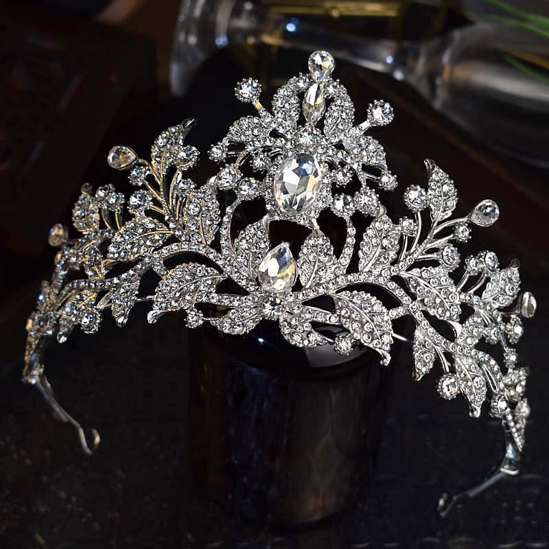 High-End Leichter Luxus und Schwerindustrie Brautkrone Hochzeitskleid Kopfschmuck High-End-Sinn Haarkrone Grandios Glitzernde Diamant Geburtstagskrone gray