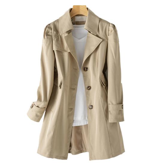 Damen Langer Slim Mantel Elegant Stilvoll Einreihige Jacke Einfarbiger Mantel für Business L khaki