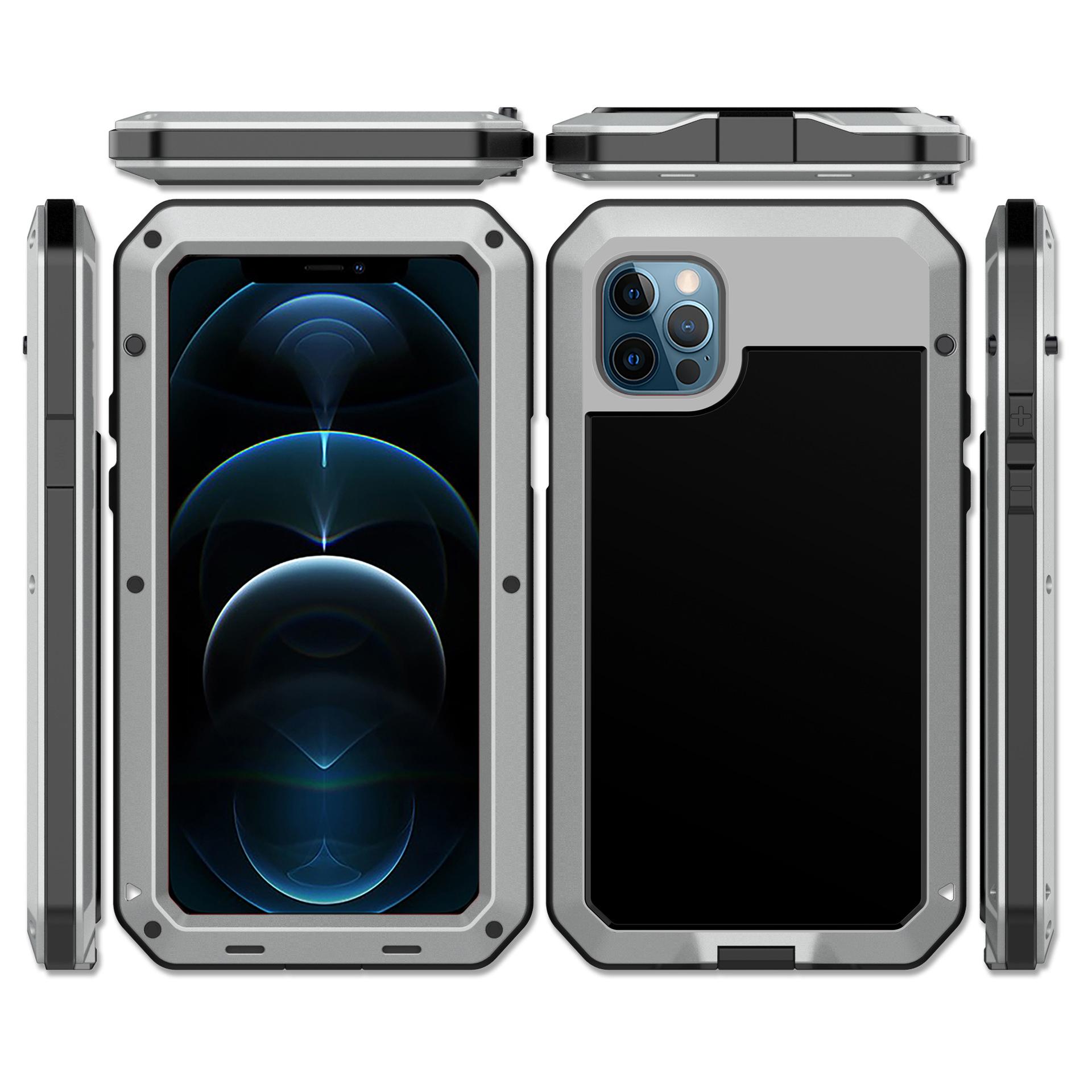 Armor Heavy Duty Schutzhülle für IPhone 16 15 Pro Max 7 8 Plus XR X Xs 11 12 13 Pro Max 14 Plus SE 360 Metall Tank Outdoor Stoßfeste Abdeckung iPhone 13 Pro Max silber